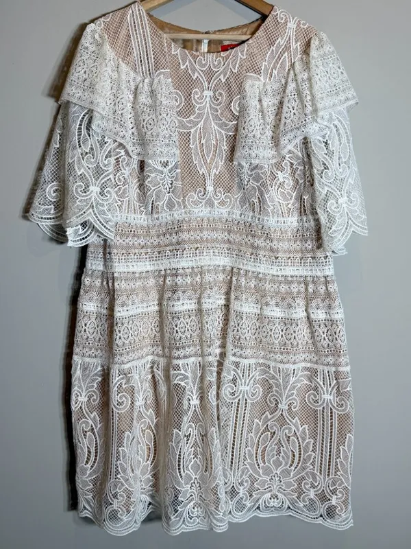 ML Monique Lhuillier Lace Fit & Flare Mini Dress Womens 18 White Formal Cocktail - Image 7