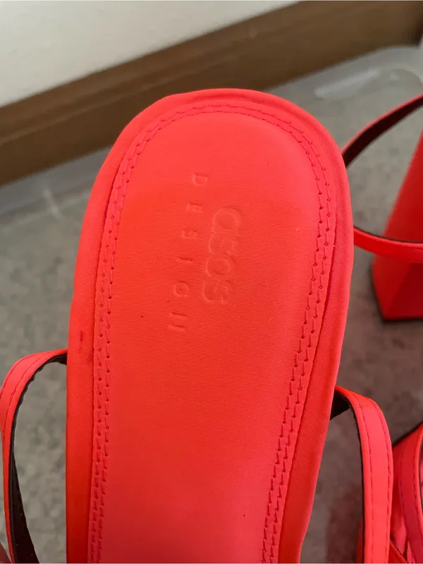ASOS Design Neon Coral Platform Chunky Heels US 9 or UK 7 - Image 2