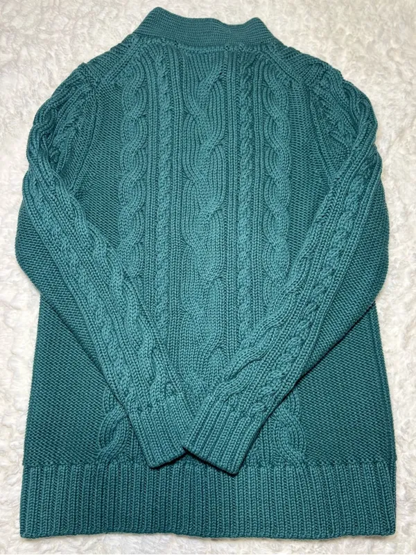 L.L. Bean Teal Cable-Knit Button Cardigan - Image 3