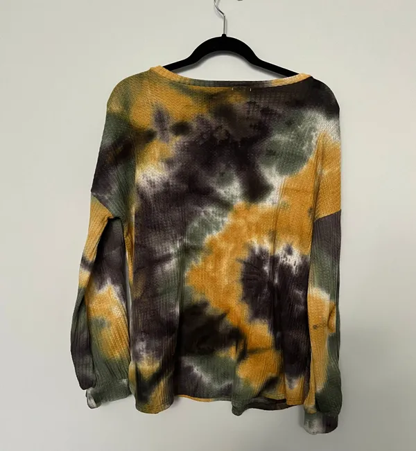 BiBi Black Yellow Green Tie Dye Waffle Knit Shirt - Image 6