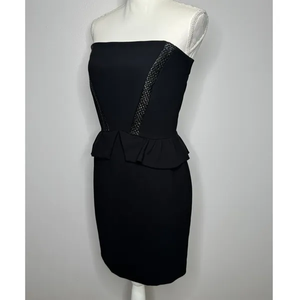 Sandro Paris Strapless Peplum Dress Size 8 Black Embellished Cocktail Party Chic - Image 6