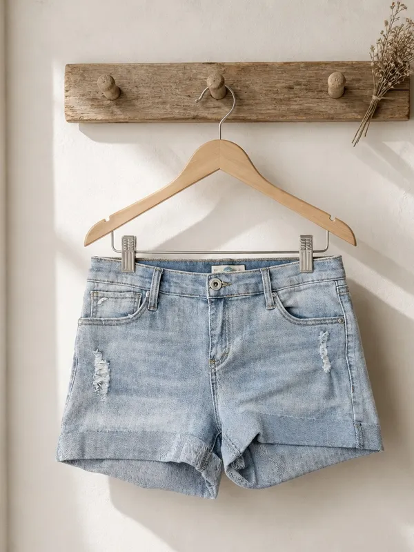 Glamsia High-Rise Light Blue Distressed Denim Shorts - Image 2