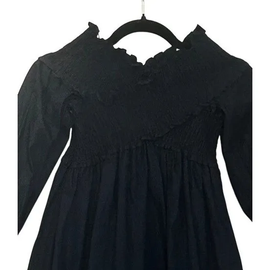 Zara Basic Black Mini Dress Sz S Smocked‎ Off-the-Shoulder Cotton Ruffle Goth - Image 10