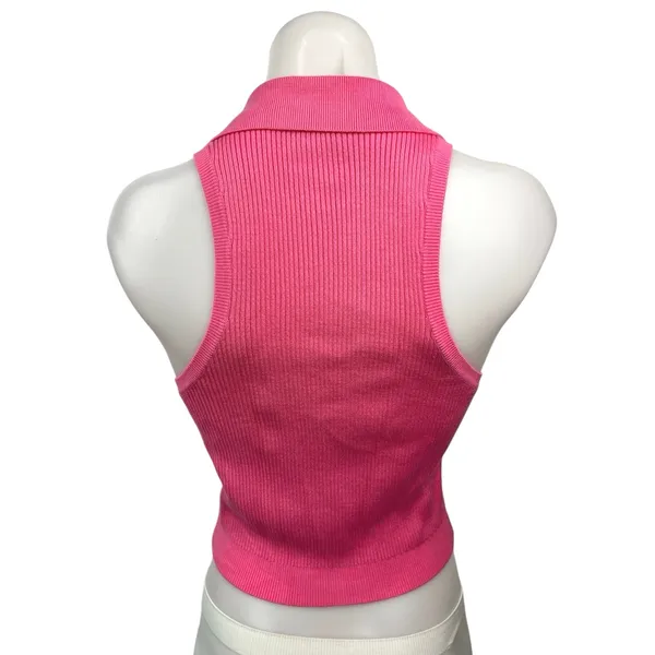 Abercrombie & Fitch Pink Ribbed Knit Collared Polo Pullover Sweater Vest Top M - Image 2