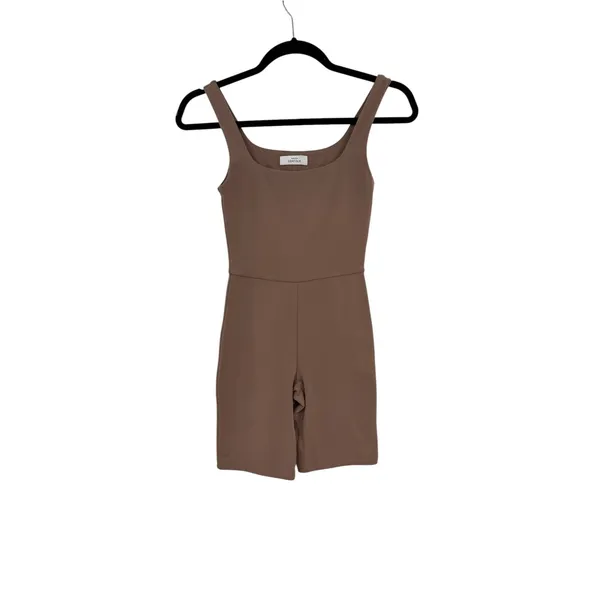 Aritzia Babaton Contour Squareneck Bodycon Romper Deep Taupe Brown Size XS - Image 3