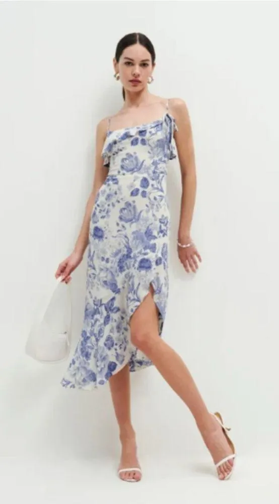 By JL luxe Floral Blue and White Dress spaghetti strap size L new with tags - Image 3