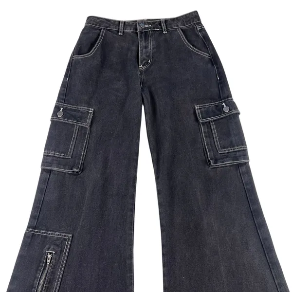 Superdown Natt Baggy Cargo Black Wide Leg Jeans Size XS - Image 7