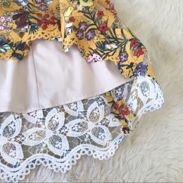 ALEX MARIE Off The Shoulder Yellow Lace Midi Dress Size 6 Wedding Guest Cottage‎ - Image 9