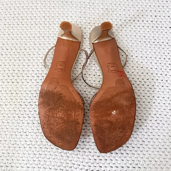 Stuart Weitzman Balance Mule Gold Supple Embellished Kitten Heel Sandals 8N - Image 7
