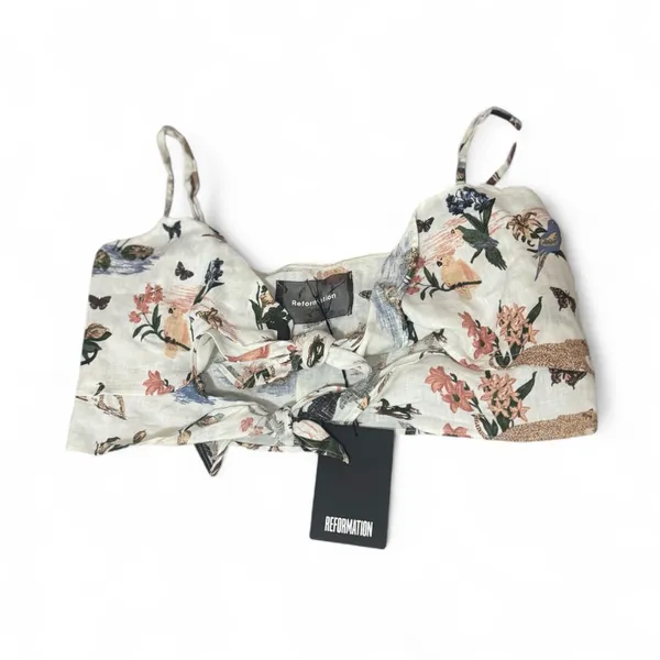 Reformation Medium Linen Crop Double Tie Tank Top Animal Print Janeiro Safari - Image 2