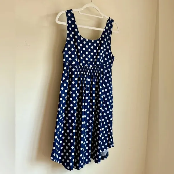 Anthropologie Polka Dot Dress - Vanessa Virginia Navy Blue White Womens sz 10 - Image 10