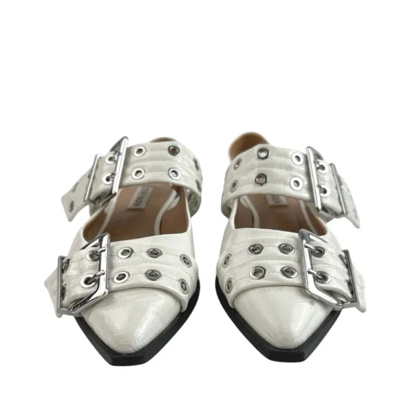 Steve Madden Graya White Patent Leather Studded Pointed Toe Slingback Flats 8 - Image 2
