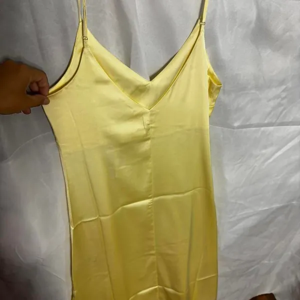The Drop Ana Satin Slip Dress Pastel Yellow XS - Image 5