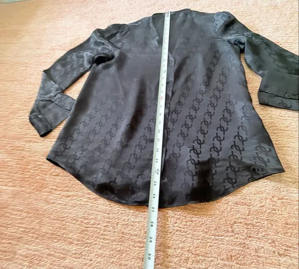 Massimo Dutti Black Monogram Silk Viscose Sheer Button Front Blouse Size XS - Image 5