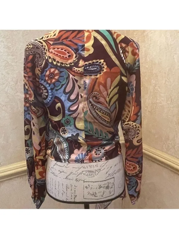 Zara Multicoloured Scarf Print Crossover Satin V-Neckline Blouse Top Paisley M - Image 10
