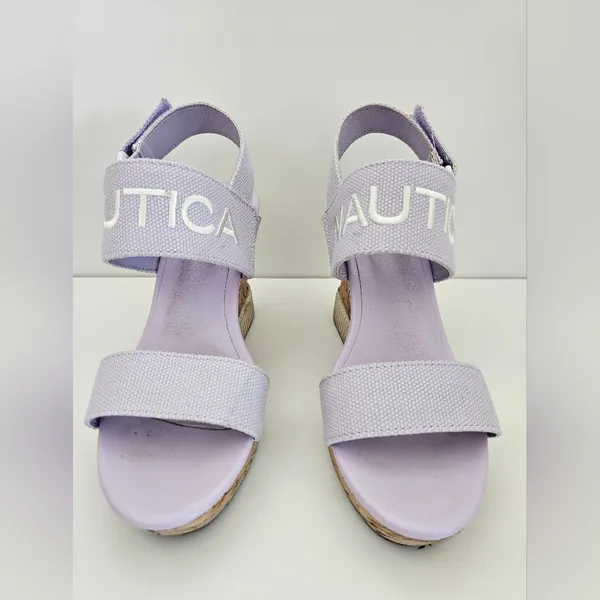 Nautica Lilac Lavender Cork Wedge Sandals - Size 8 - Sporty Logo Straps - Summer - Image 2