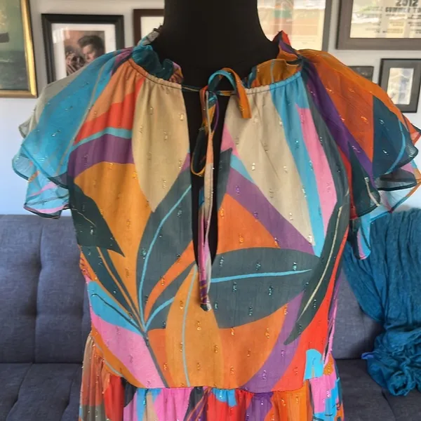 Lavender Brown Anthropologie brand Lavender Multicolor Abstract Maxi Dress. Size XS - Image 2