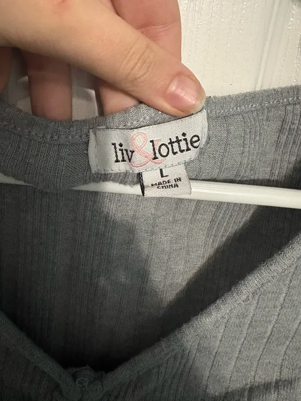 Liv & Lottie Y2k Ribbed Ruched Drawstring V-neck Long Sleeve Top Gray - Image 2