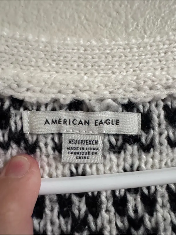 American Eagle Outfitters Ivory, Black & Gray Fair Isle Button Cardigan - Image 2