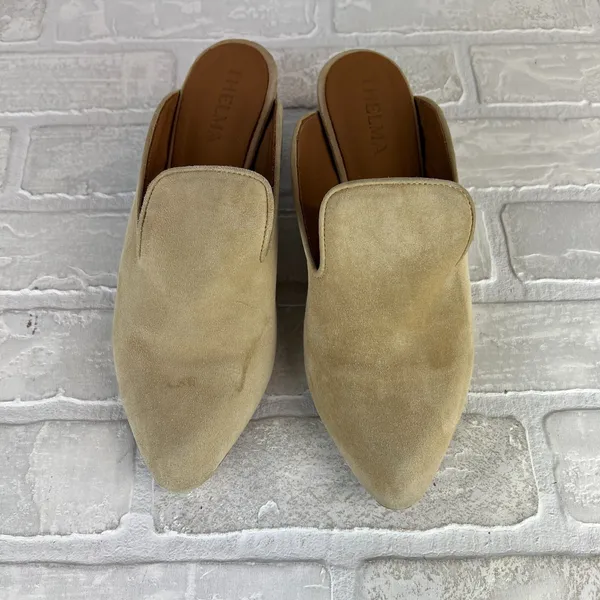 Thelma The Ava Mules Womens 38 8 US Wheat Suede Leather Block Heel Classic Italy - Image 6