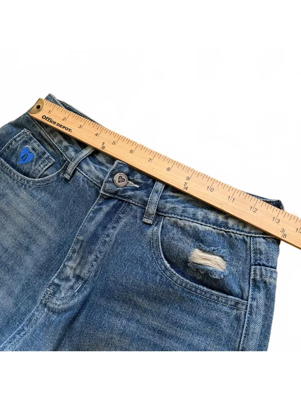 Aelfric Eden Wide Leg Denim Jeans Baggy Distressed Floral Patch Women's Size 26 - Image 6
