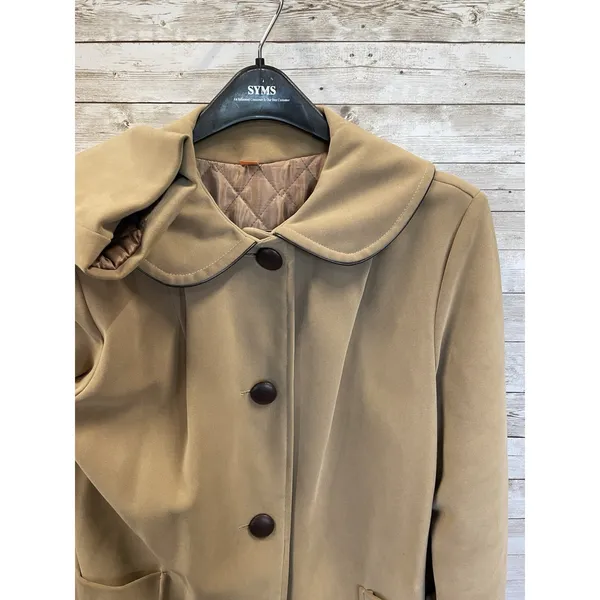 Vintage 60s-70s Womens 18 Coat Mod Tan Faux Suede‎ Peter Pan Collar A-Line USA - Image 2