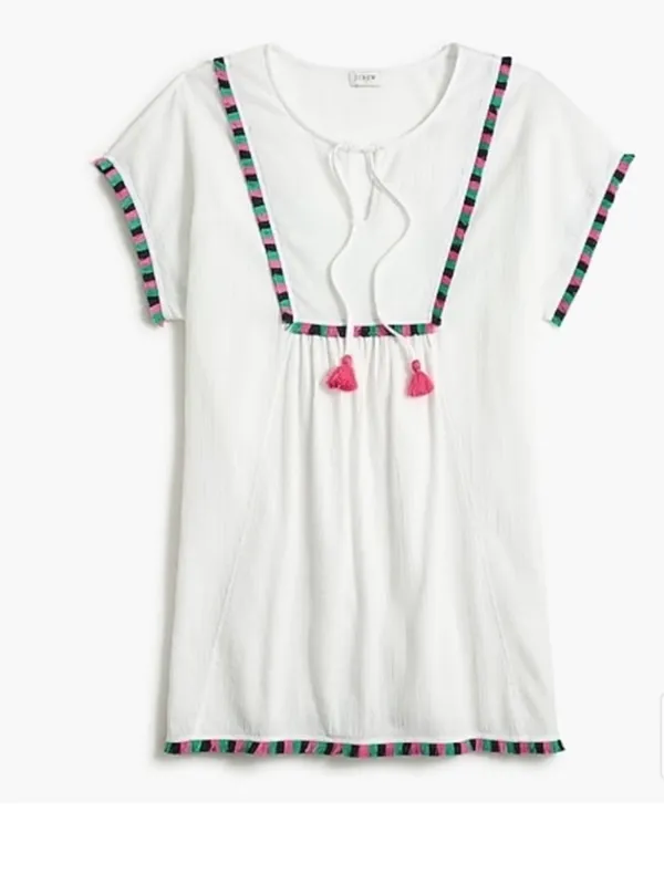 J. Crew Adorable White Fringe Beach Swim Cover Up‎ Tunic Top - Image 11