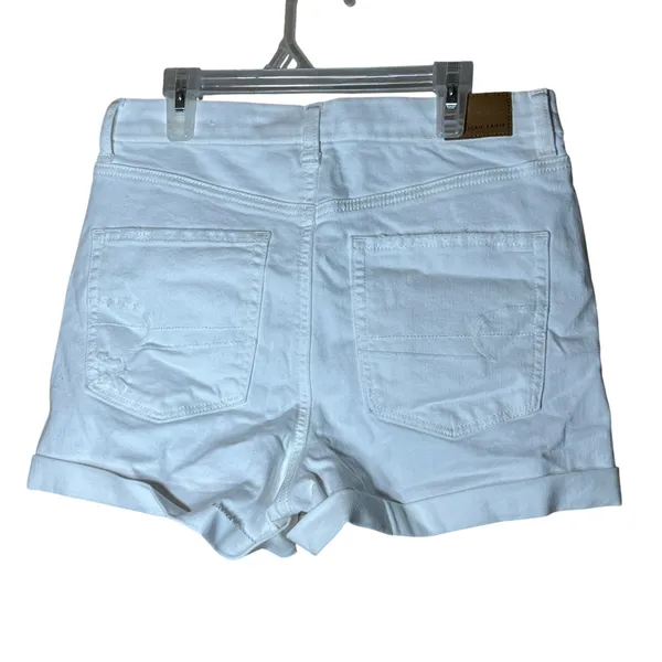 American Eagle White Curvy Hi Rise Shortie‎ Denim Shorts Distressed Size 6 - Image 4