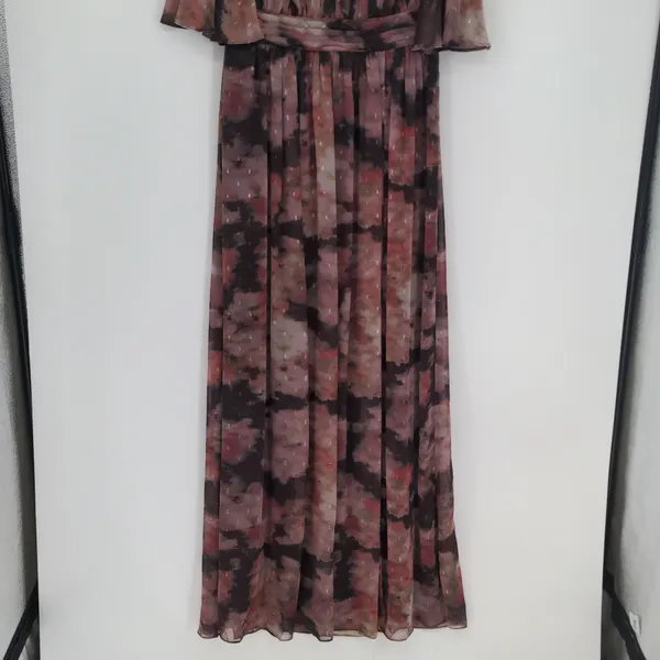 Adrianna Papell Womens Floral Chiffon Draped Gown Dress Size 8 Flowy Maxi V Neck - Image 3