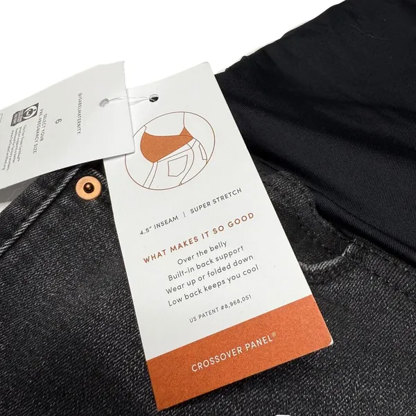 Isabel Maternity Crossover Panel Super Stretch Denim Jean Midi Shorts Sz 6 Black - Image 5
