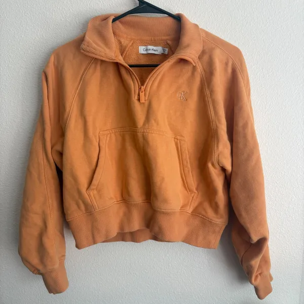 Calvin Klein Womens Orange Quarter Zip‎ Cropped Fleece Sweatshirt XS CAR0000149 - Image 4