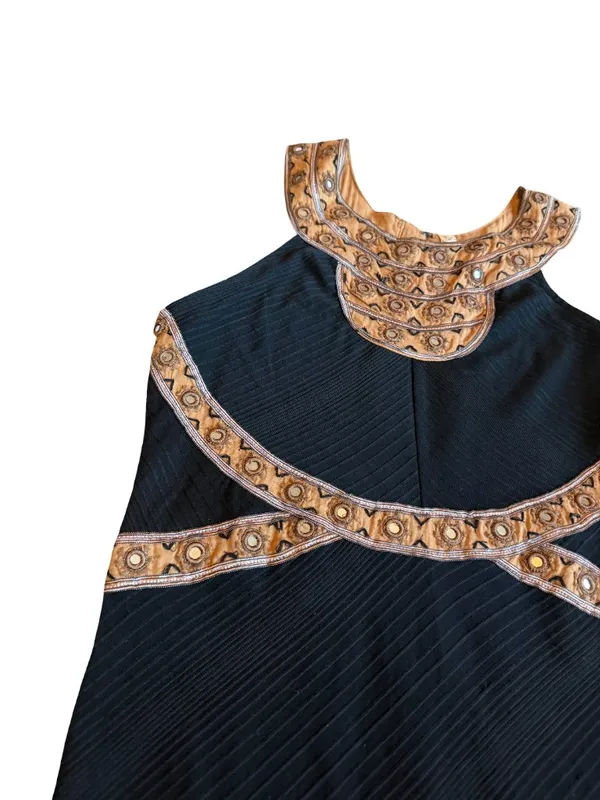 Free People Black Gold Embroidered Halter Mini Dress Beaded Trim Small Women's - Image 8