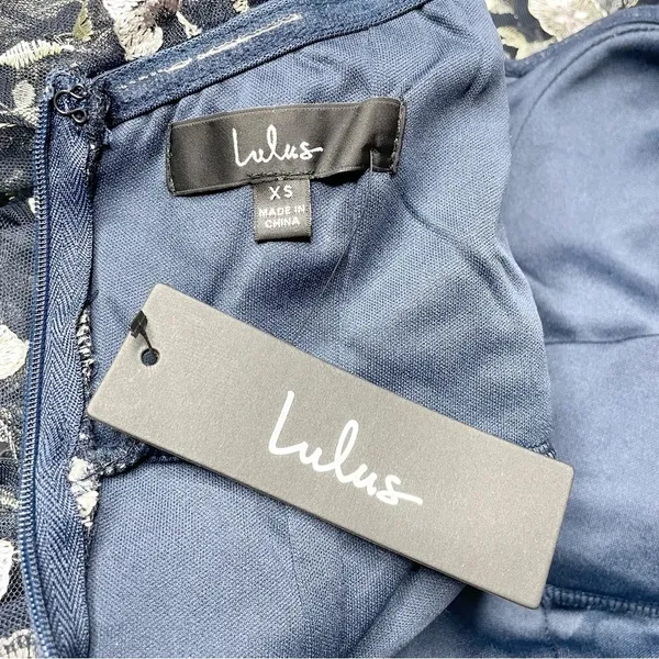 Lulus Whimsical Allure Navy Mesh Embroidered One-Shoulder Maxi Dress XS NWT - Image 6