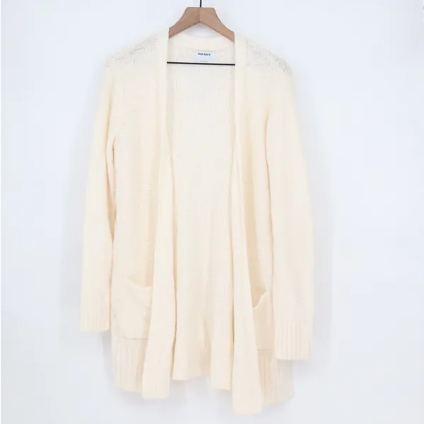 Old Navy Womens Cream Open Front Longline Cardigan Sweater Wool Blend Large - Image 2