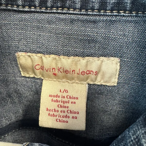 2010s Calvin Klein Jeans Dark Wash Stretch Denim Trucker Jacket Blue Size Large - Image 8