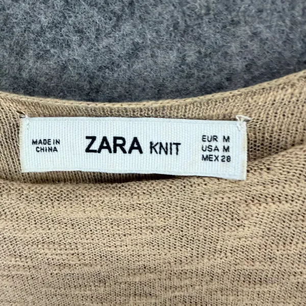Zara Knit Peplum Camisole Top Women M Tan‎ Fringe Hem Spaghetti Strap Boho Chic - Image 10