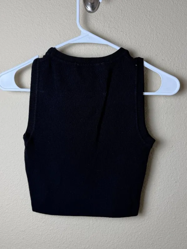 ZARA Ribbed Knit High Neck Sleeveless Sweater Tank Top Size Medium Black - Image 6