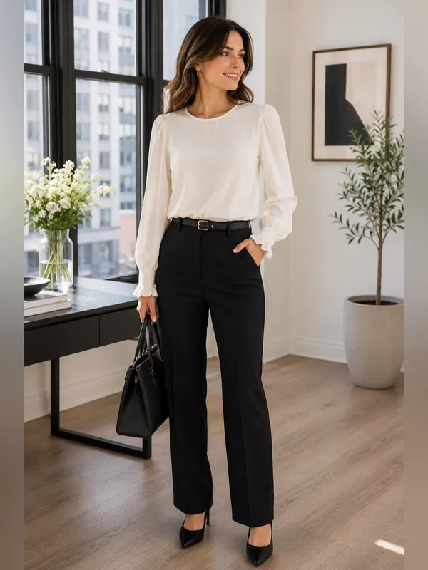 NWT J.Crew Factory Ivory Smocked Cuff Blouse Medium Puff Sleeve Work Office Top - Image 2