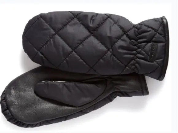 Cole Haan Women’s Quilted Puffer Mittens Leather Palm Faux Fur Lined Black NEW - Image 2