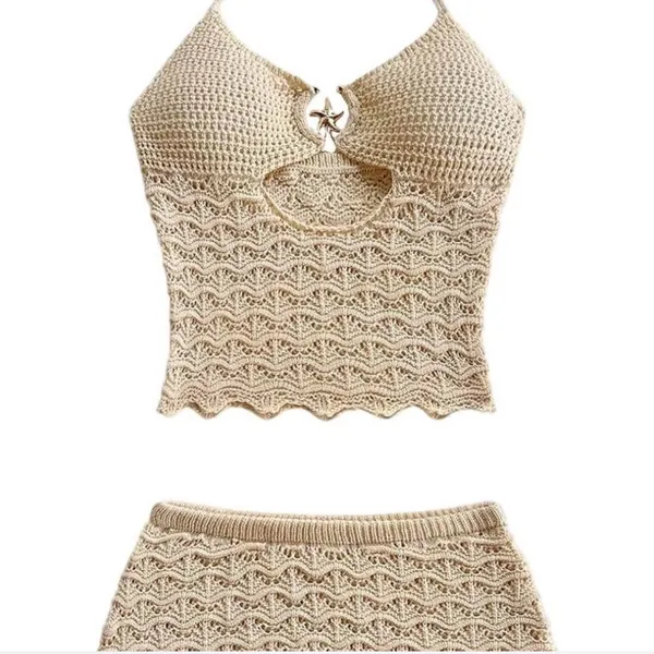 Cream crochet halter set Tan Size M - Image 3