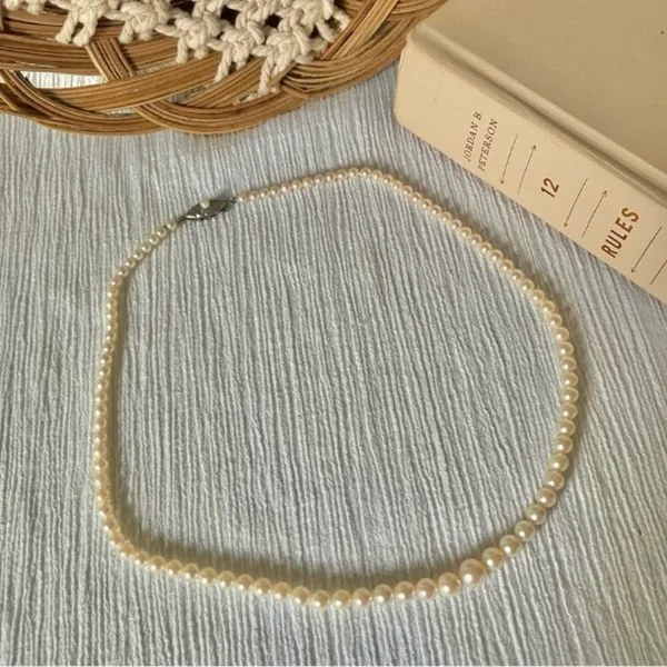 Pink Pearlescent Necklace Vintage “Noreen” 18” Marquise Fishhook Silver Classic - Image 11