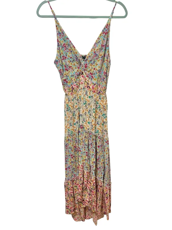 Angie Floral Peekaboo Twist Tiered Maxi Dress L Multicolor - Image 4