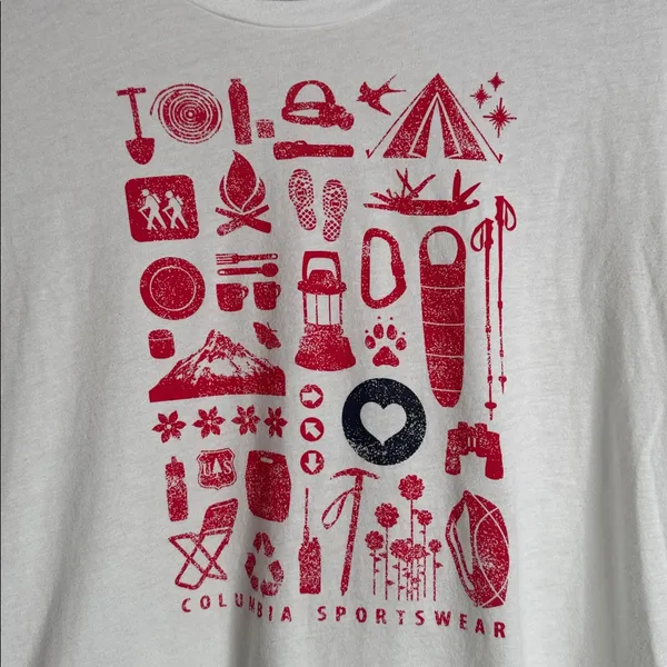 Columbia Lookout Ridge Short Sleeve Tee White Red Camping Graphic size M - Image 3