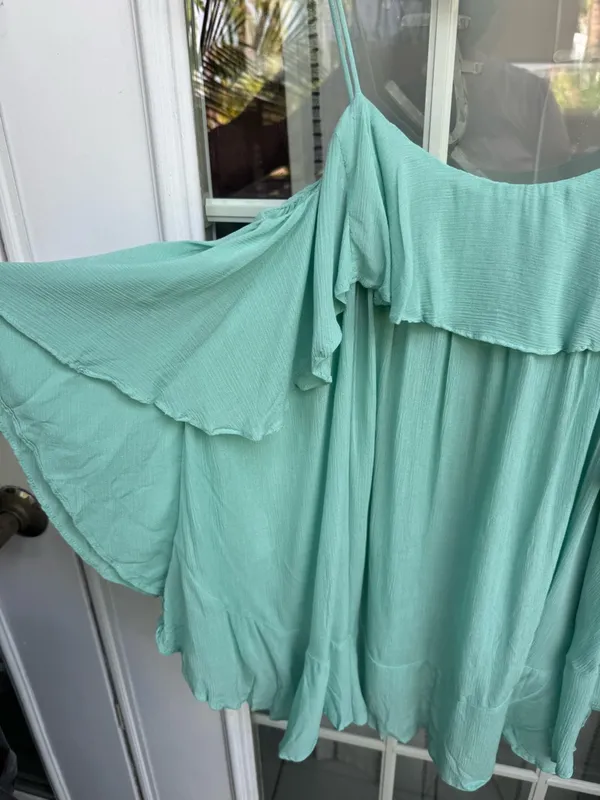 Z🐞Free People Mint Ruffle Spaghetti Strap Camisole - Image 6