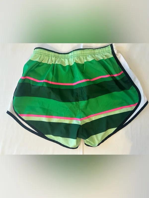 Nike Women’s Green and Pink Striped Athletic Shorts - Image 4