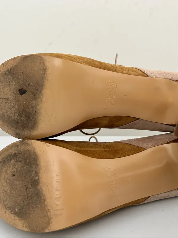 J Crew Peep Toe Suede Oxford Heels Tan Camel Two Tone Size 8 - Image 9