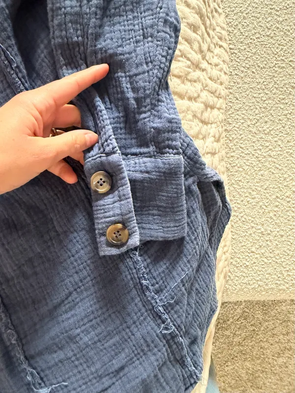 Free People Blue textured button up Long sleeve - Image 5