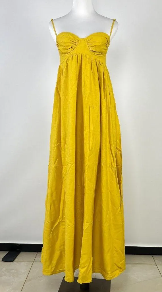 NWT Farm Rio Linen Blend Yellow Sleeveless Maxi Dress Size XS - Image 6