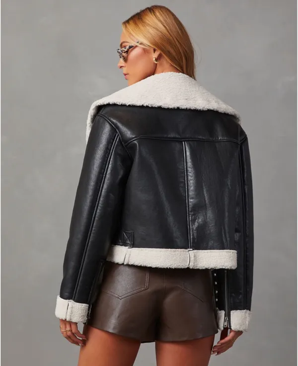 Vici Black Leather Sherpa Jacket  - Image 4