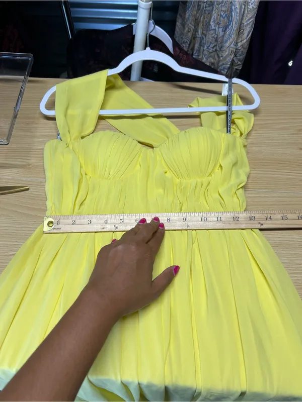 Miss Circle Paradise High Slit Yellow Chiffon Maxi Dress XS - Image 13